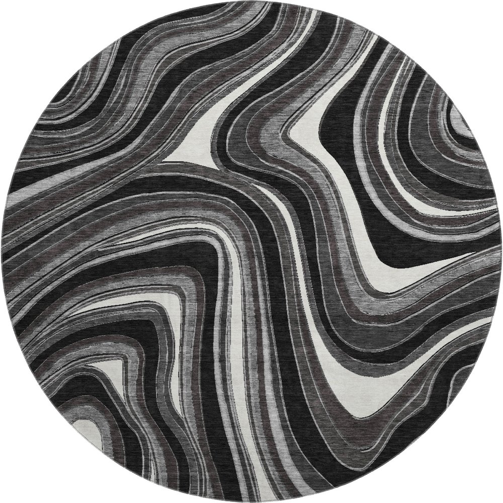 Premium Machine Washable Mayfield AMF756 Black 8' x 8' Round Rug. Picture 1
