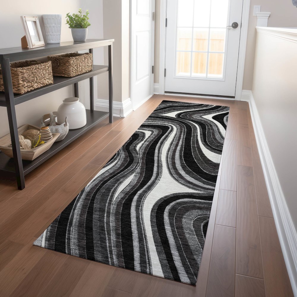Premium Machine Washable Mayfield AMF756 Black 2'3" x 7'6" Runner Rug. Picture 5
