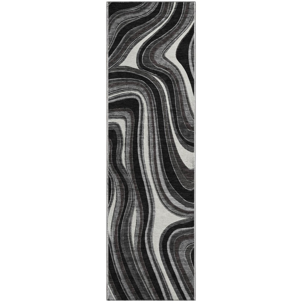 Premium Machine Washable Mayfield AMF756 Black 2'3" x 7'6" Runner Rug. Picture 1