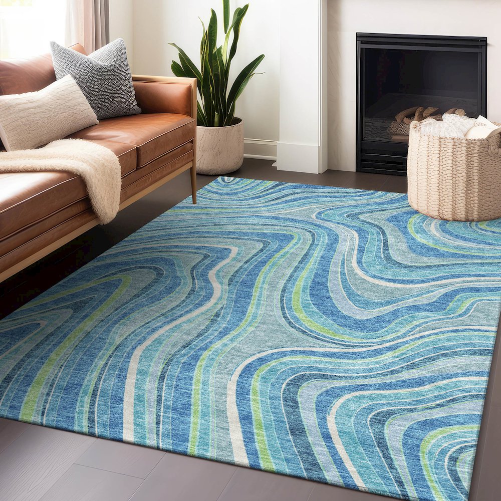 Premium Machine Washable Mayfield AMF756 Blue 2'6" x 3'10" Rug. Picture 6