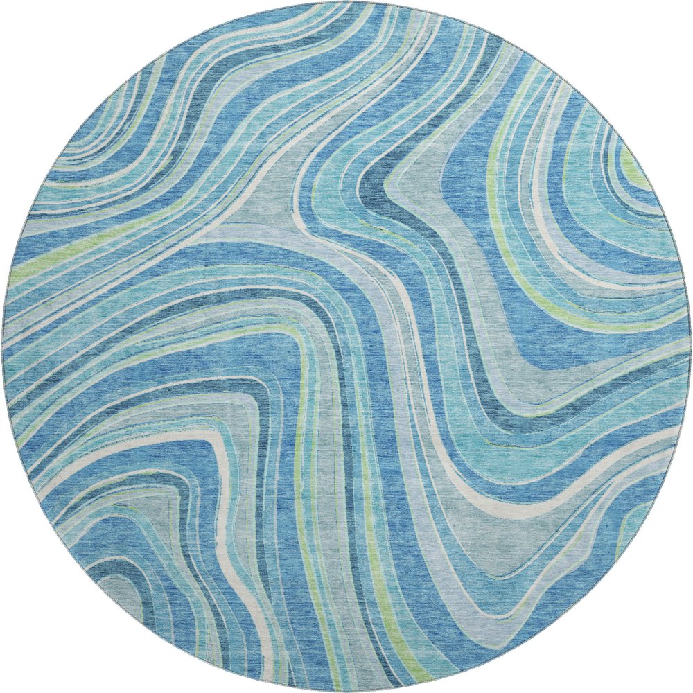 Premium Machine Washable Mayfield AMF756 Blue 8' x 8' Round Rug. Picture 1