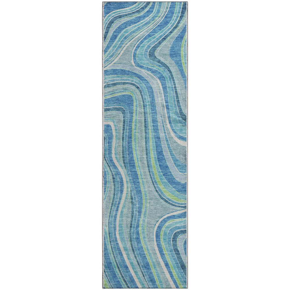 Premium Machine Washable Mayfield AMF756 Blue 2'3" x 7'6" Runner Rug. Picture 1
