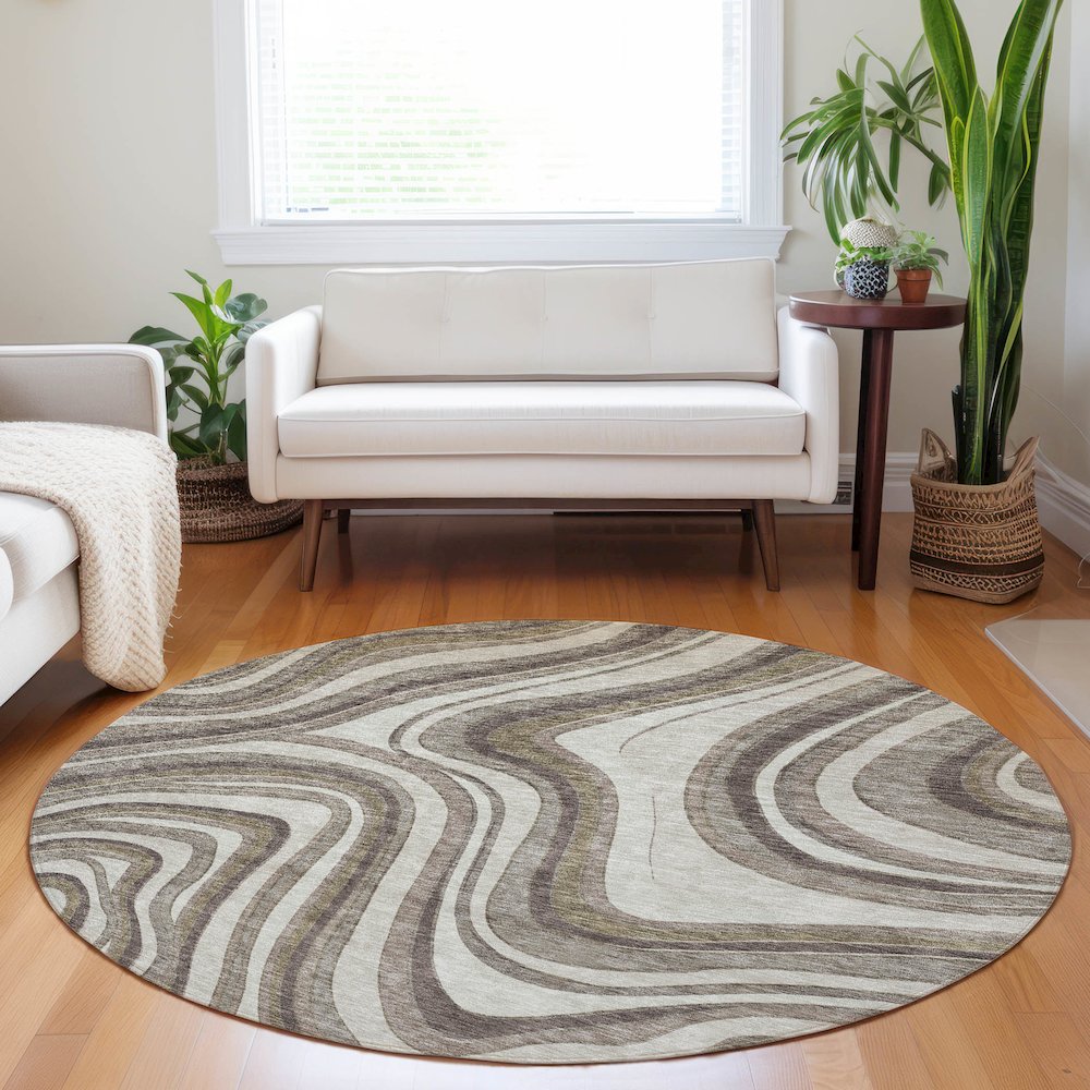 Premium Machine Washable Mayfield AMF756 Brown 8' x 8' Round Rug. Picture 5