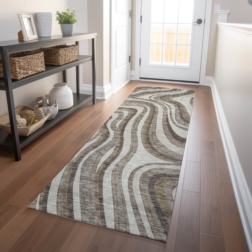 Premium Machine Washable Mayfield AMF756 Brown 2'3" x 7'6" Runner Rug. Picture 5