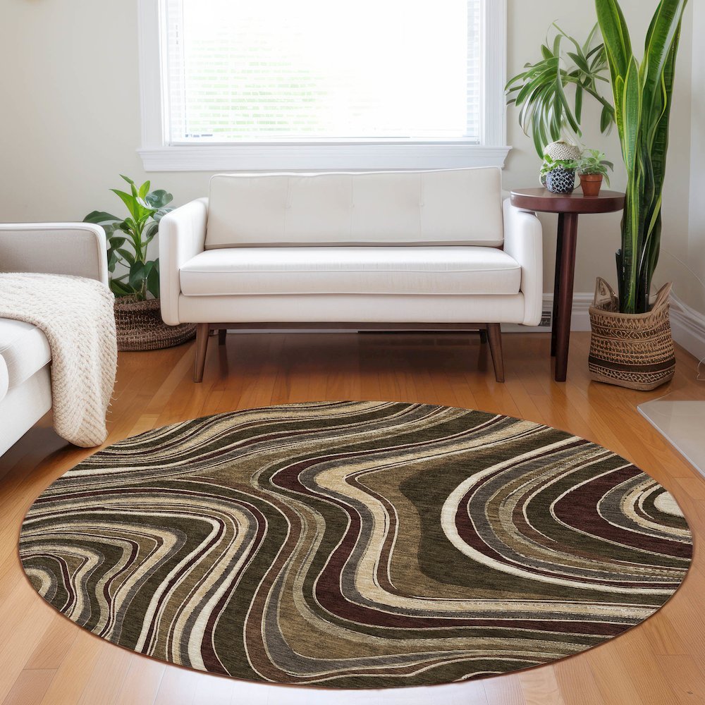Premium Machine Washable Mayfield AMF756 Fudge 8' x 8' Round Rug. Picture 5