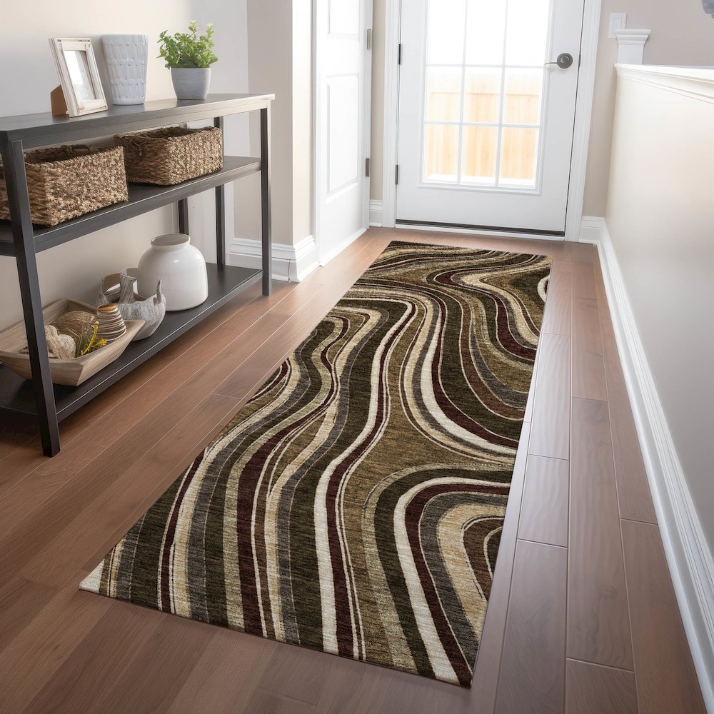 Premium Machine Washable Mayfield AMF756 Fudge 2'3" x 7'6" Runner Rug. Picture 5