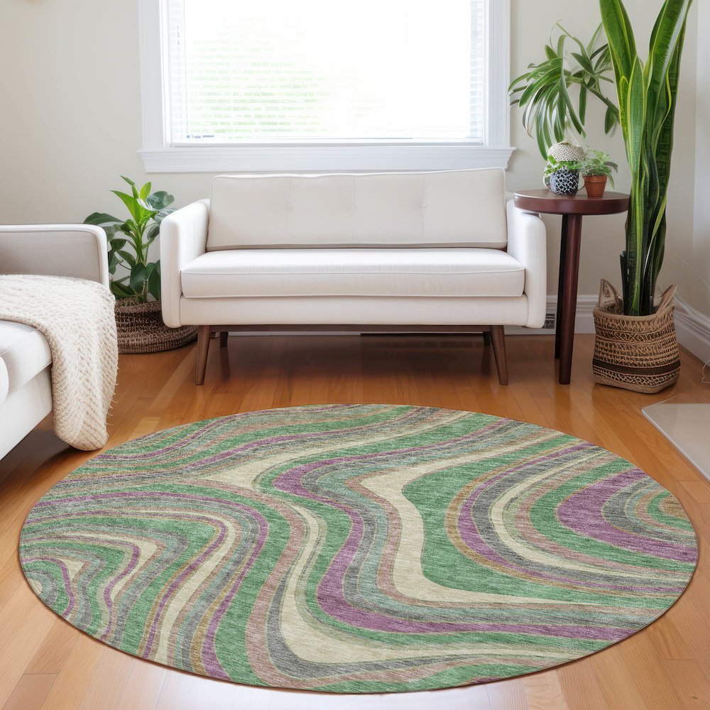 Premium Machine Washable Mayfield AMF756 Graphite 8' x 8' Round Rug. Picture 5
