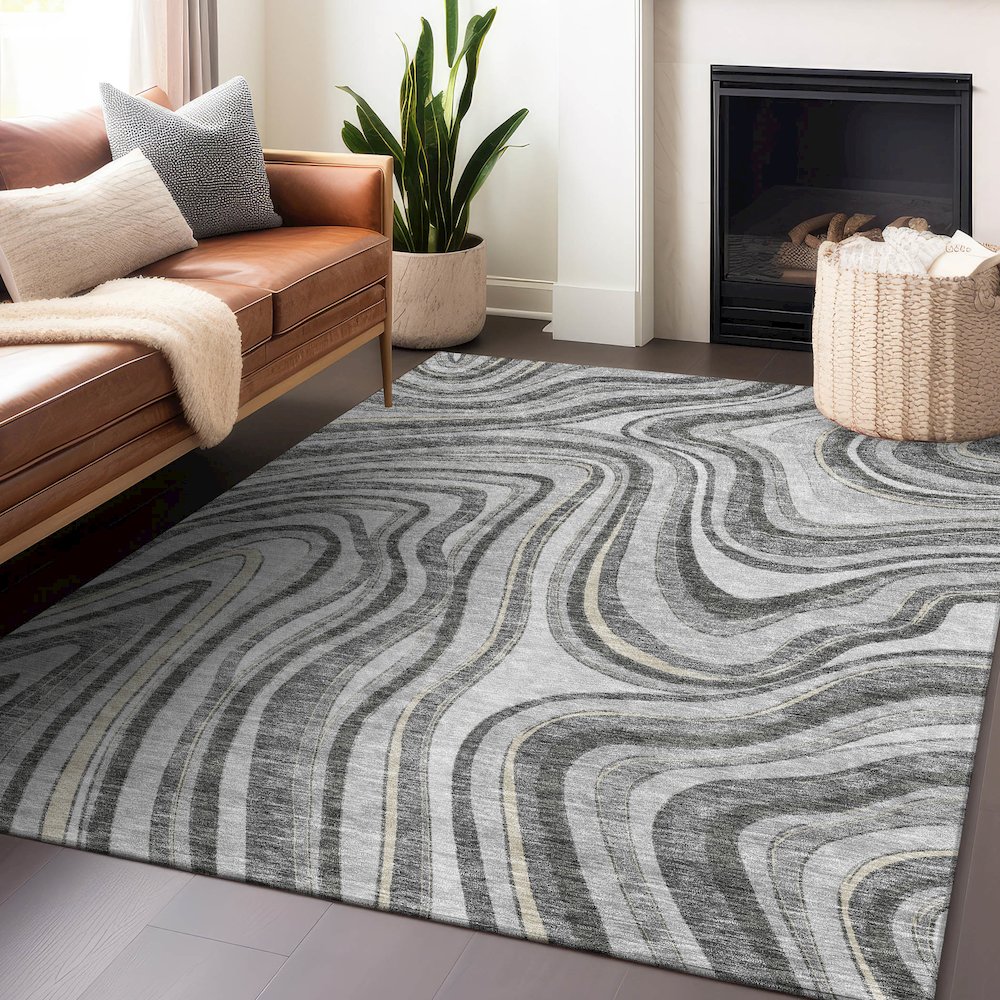 Premium Machine Washable Mayfield AMF756 Gray 2'6" x 3'10" Rug. Picture 6
