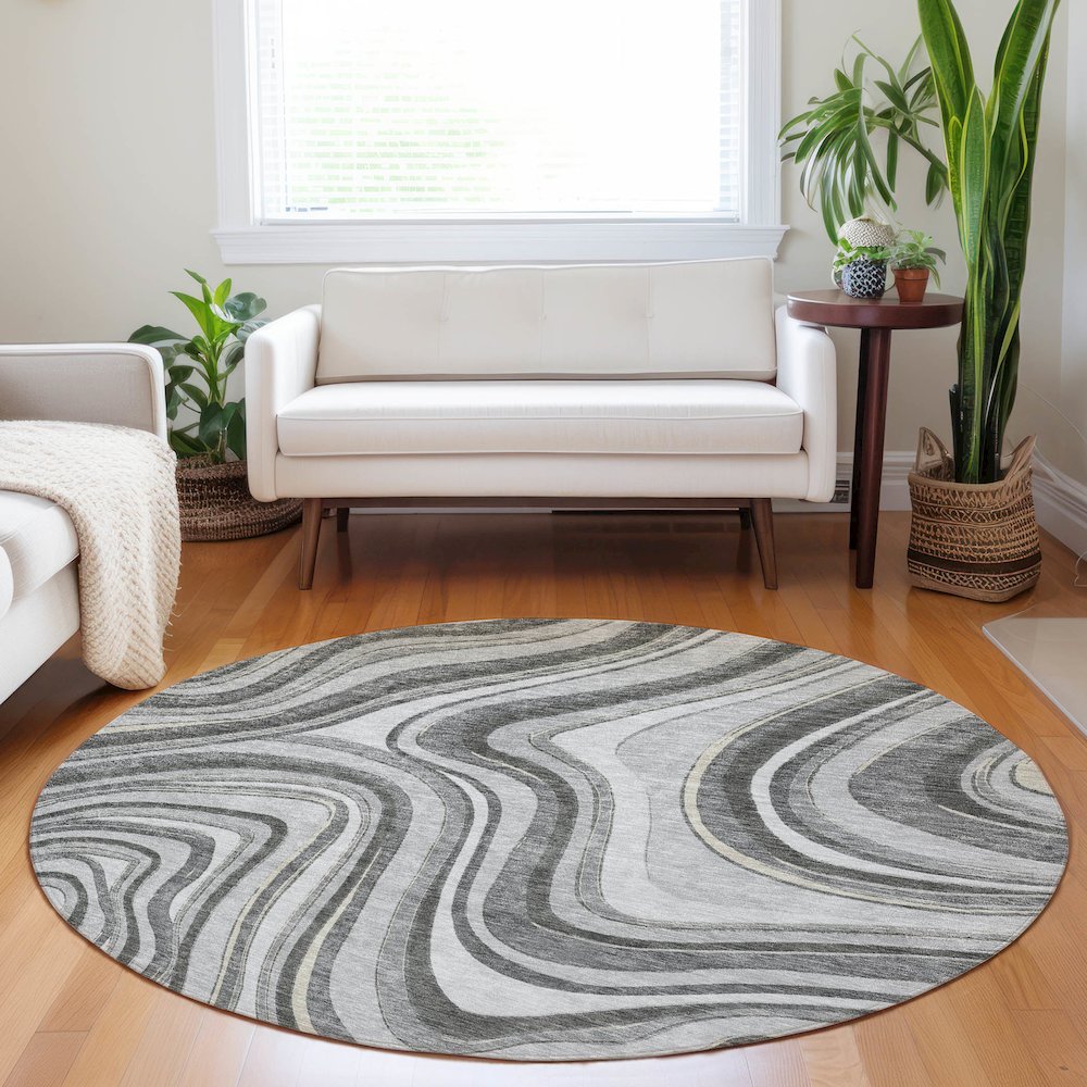Premium Machine Washable Mayfield AMF756 Gray 8' x 8' Round Rug. Picture 5