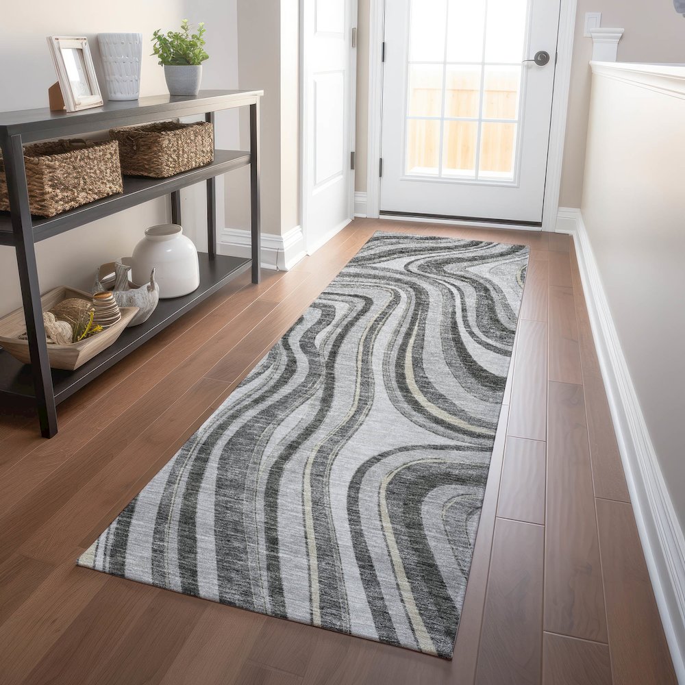 Premium Machine Washable Mayfield AMF756 Gray 2'3" x 7'6" Runner Rug. Picture 5