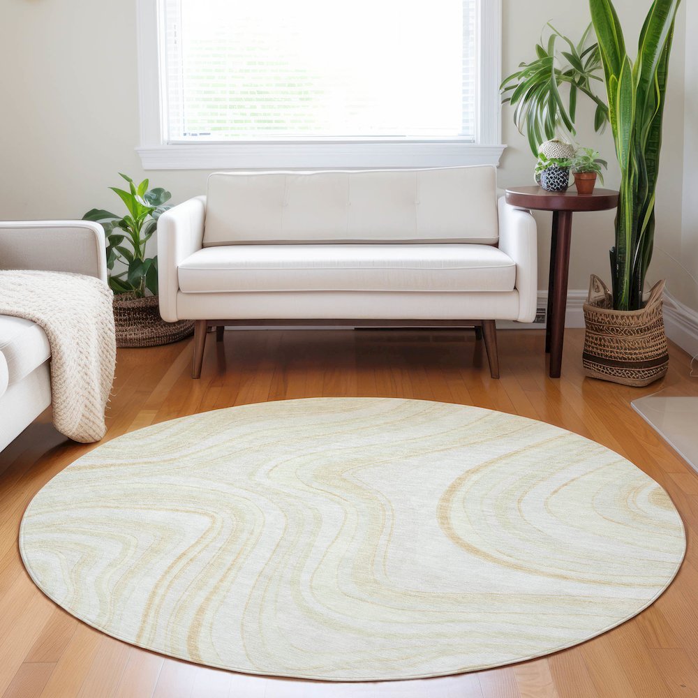 Premium Machine Washable Mayfield AMF756 Ivory 8' x 8' Round Rug. Picture 5