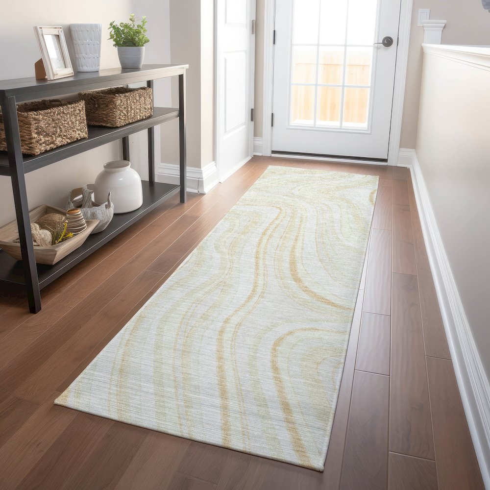 Premium Machine Washable Mayfield AMF756 Ivory 2'3" x 7'6" Runner Rug. Picture 5
