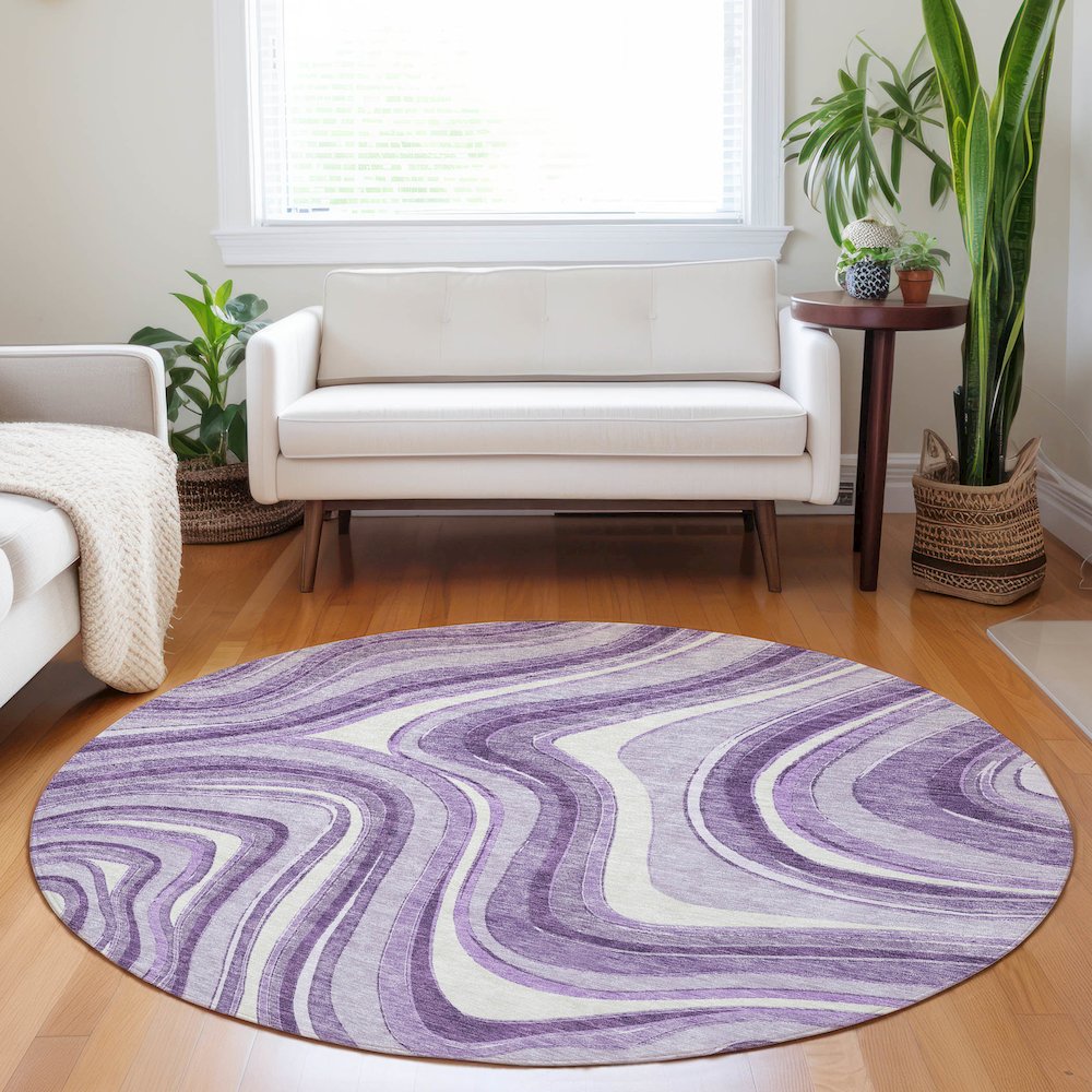 Premium Machine Washable Mayfield AMF756 Lavender 8' x 8' Round Rug. Picture 5