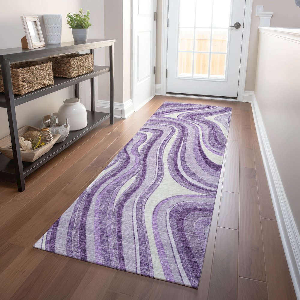 Premium Machine Washable Mayfield AMF756 Lavender 2'3" x 7'6" Runner Rug. Picture 5