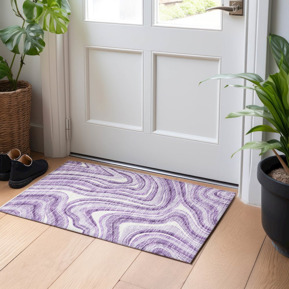 Premium Machine Washable Mayfield AMF756 Lavender 1'8" x 2'6" Rug. Picture 5