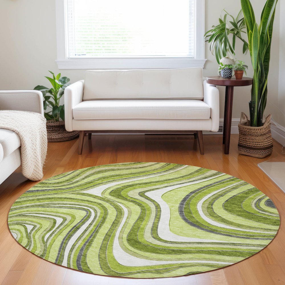 Premium Machine Washable Mayfield AMF756 Lime 8' x 8' Round Rug. Picture 5