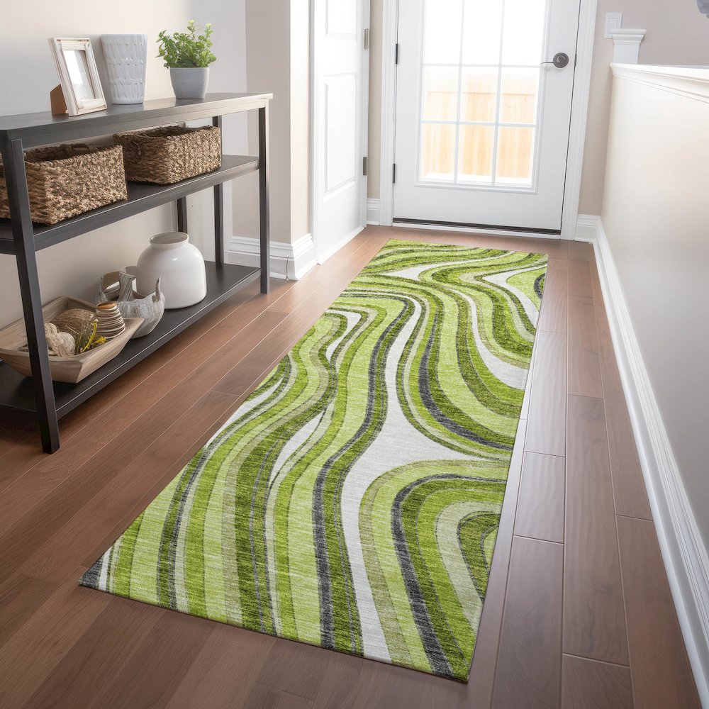 Premium Machine Washable Mayfield AMF756 Lime 2'3" x 7'6" Runner Rug. Picture 5