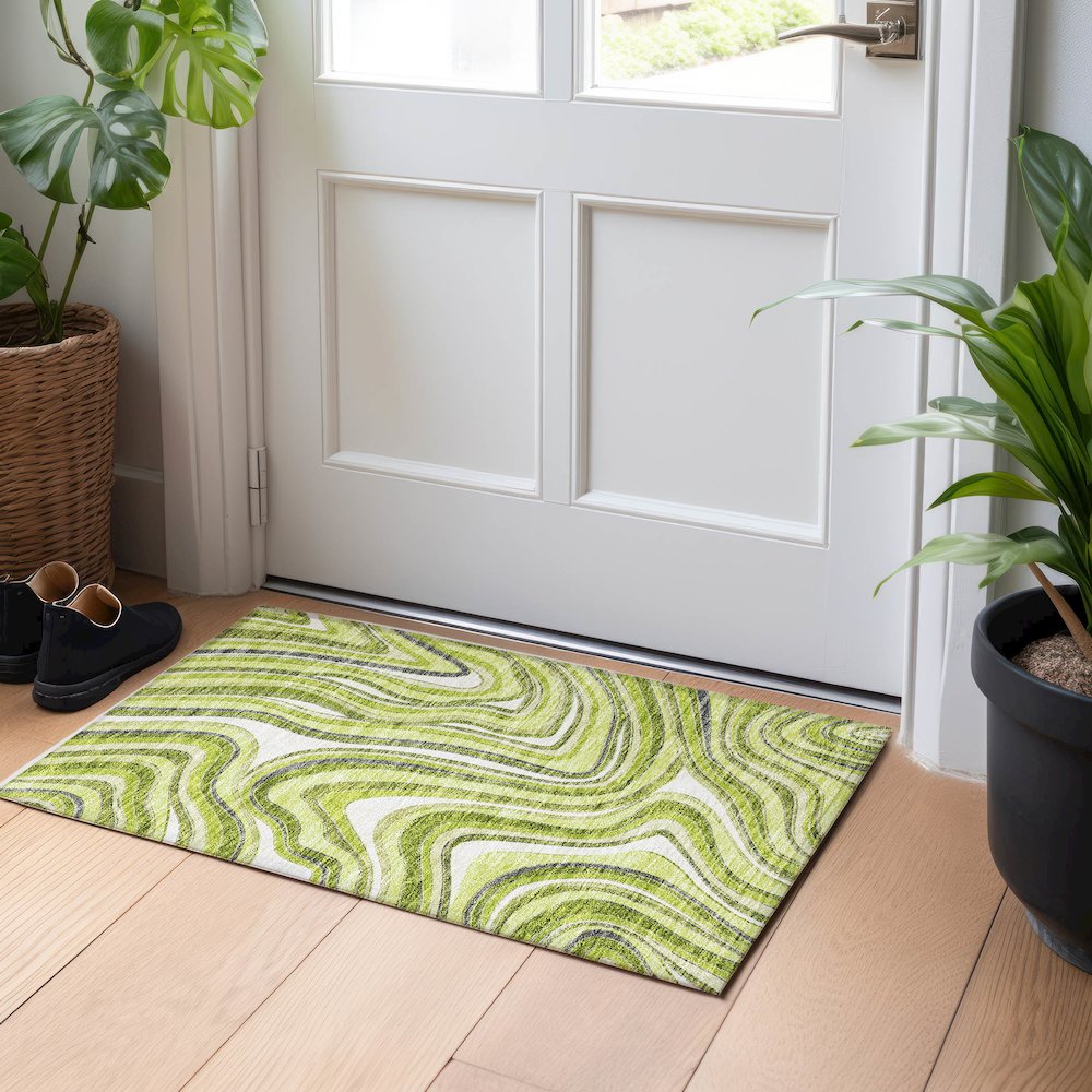 Premium Machine Washable Mayfield AMF756 Lime 1'8" x 2'6" Rug. Picture 5