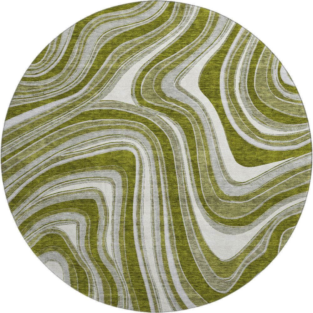 Premium Machine Washable Mayfield AMF756 Olive 8' x 8' Round Rug. Picture 1