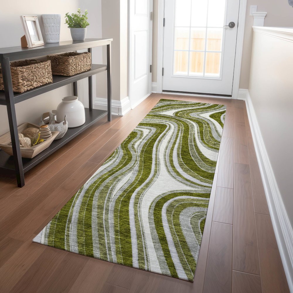Premium Machine Washable Mayfield AMF756 Olive 2'3" x 7'6" Runner Rug. Picture 5