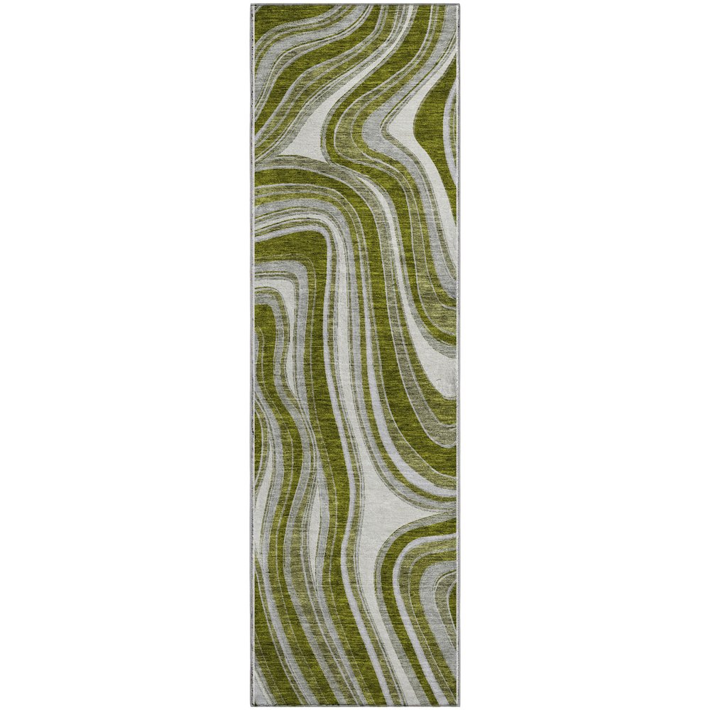 Premium Machine Washable Mayfield AMF756 Olive 2'3" x 7'6" Runner Rug. Picture 1