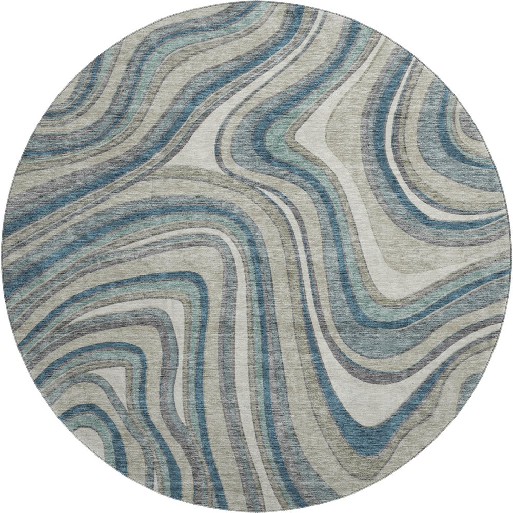 Premium Machine Washable Mayfield AMF756 Teal 8' x 8' Round Rug. Picture 1
