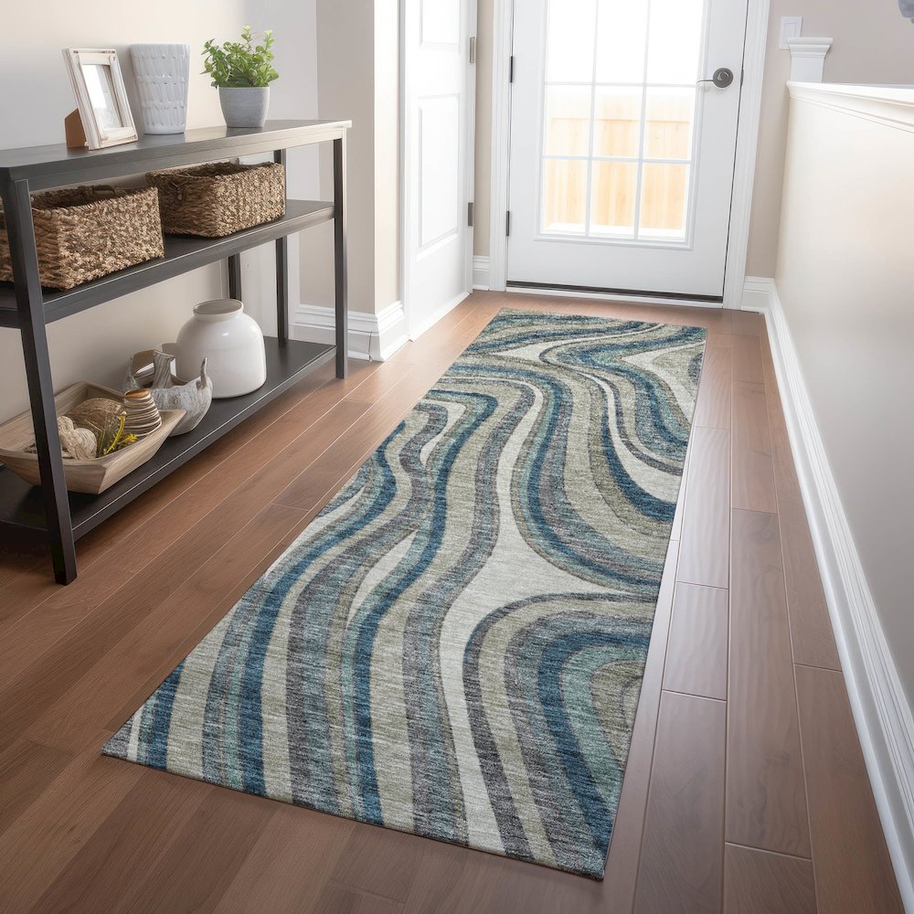 Premium Machine Washable Mayfield AMF756 Teal 2'3" x 7'6" Runner Rug. Picture 5