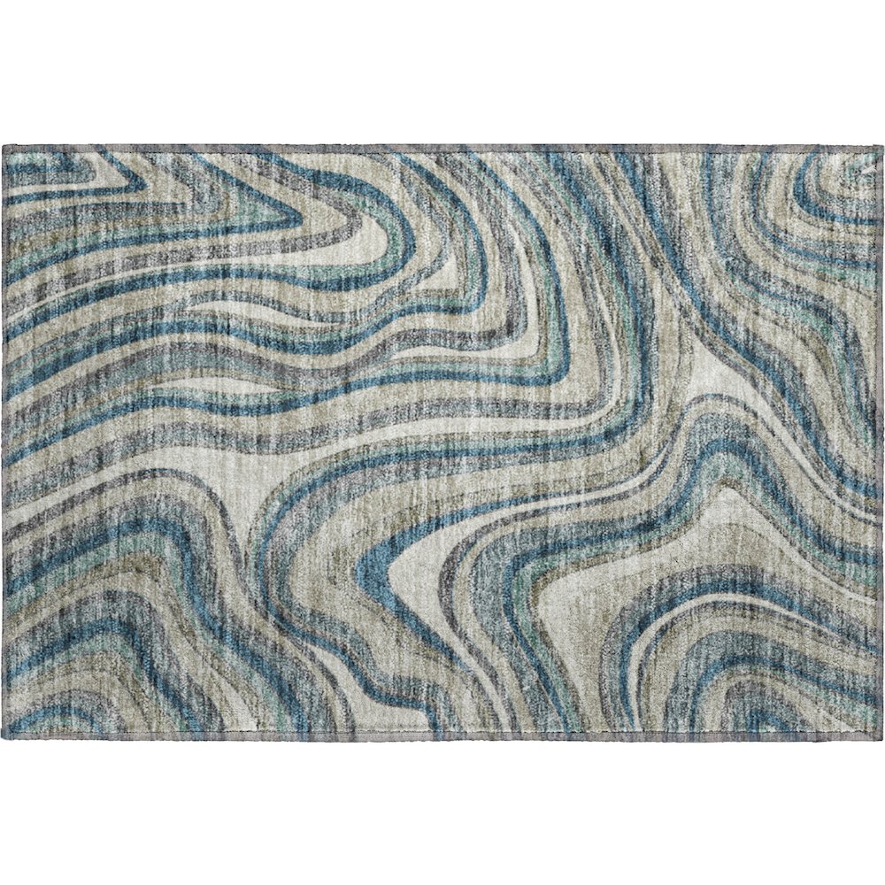 Premium Machine Washable Mayfield AMF756 Teal 1'8" x 2'6" Rug. Picture 1