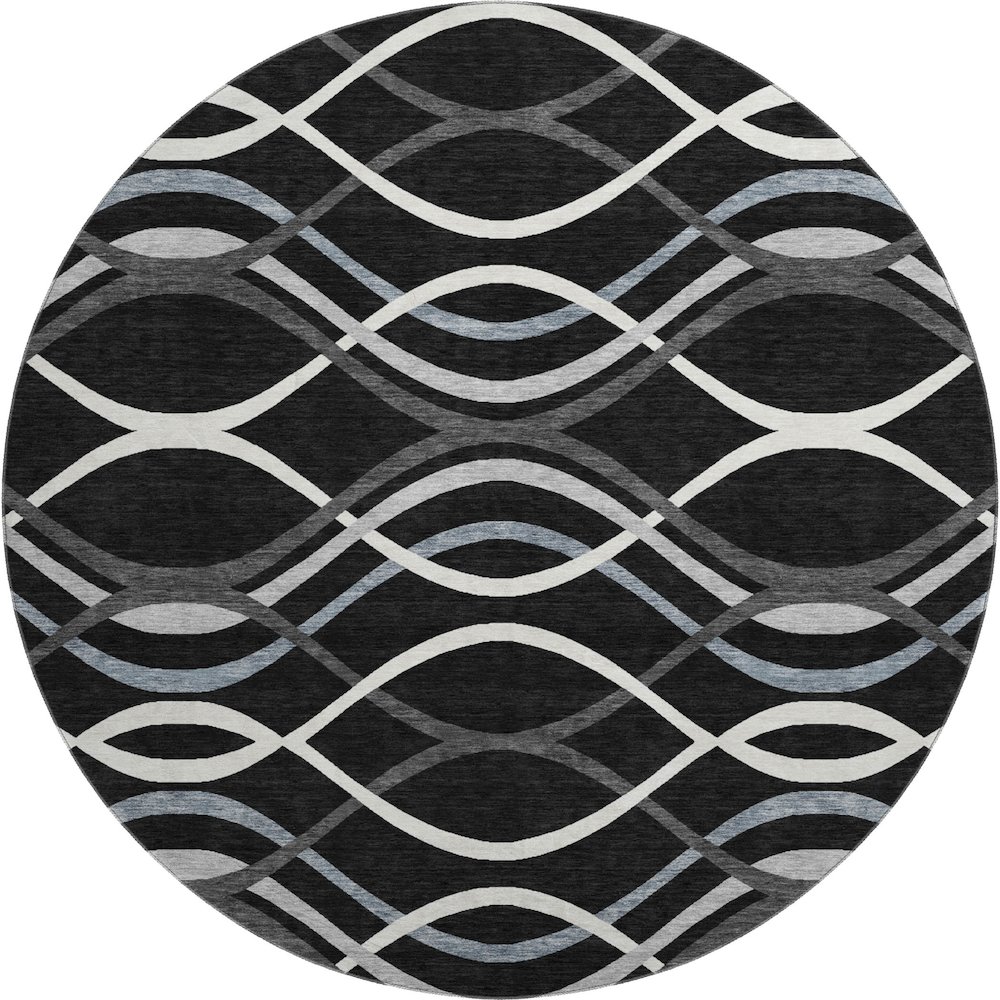 Premium Machine Washable Mayfield AMF757 Black 8' x 8' Round Rug. Picture 1