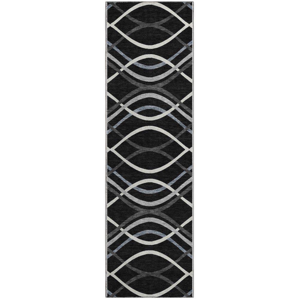 Premium Machine Washable Mayfield AMF757 Black 2'3" x 7'6" Runner Rug. Picture 1