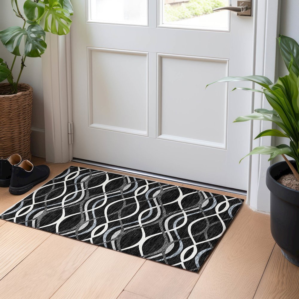 Premium Machine Washable Mayfield AMF757 Black 1'8" x 2'6" Rug. Picture 5