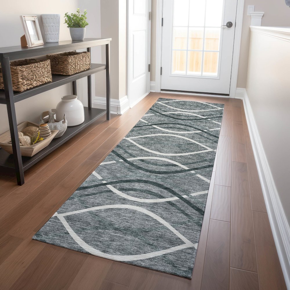 Premium Machine Washable Mayfield AMF757 Gray 2'3" x 7'6" Runner Rug. Picture 5