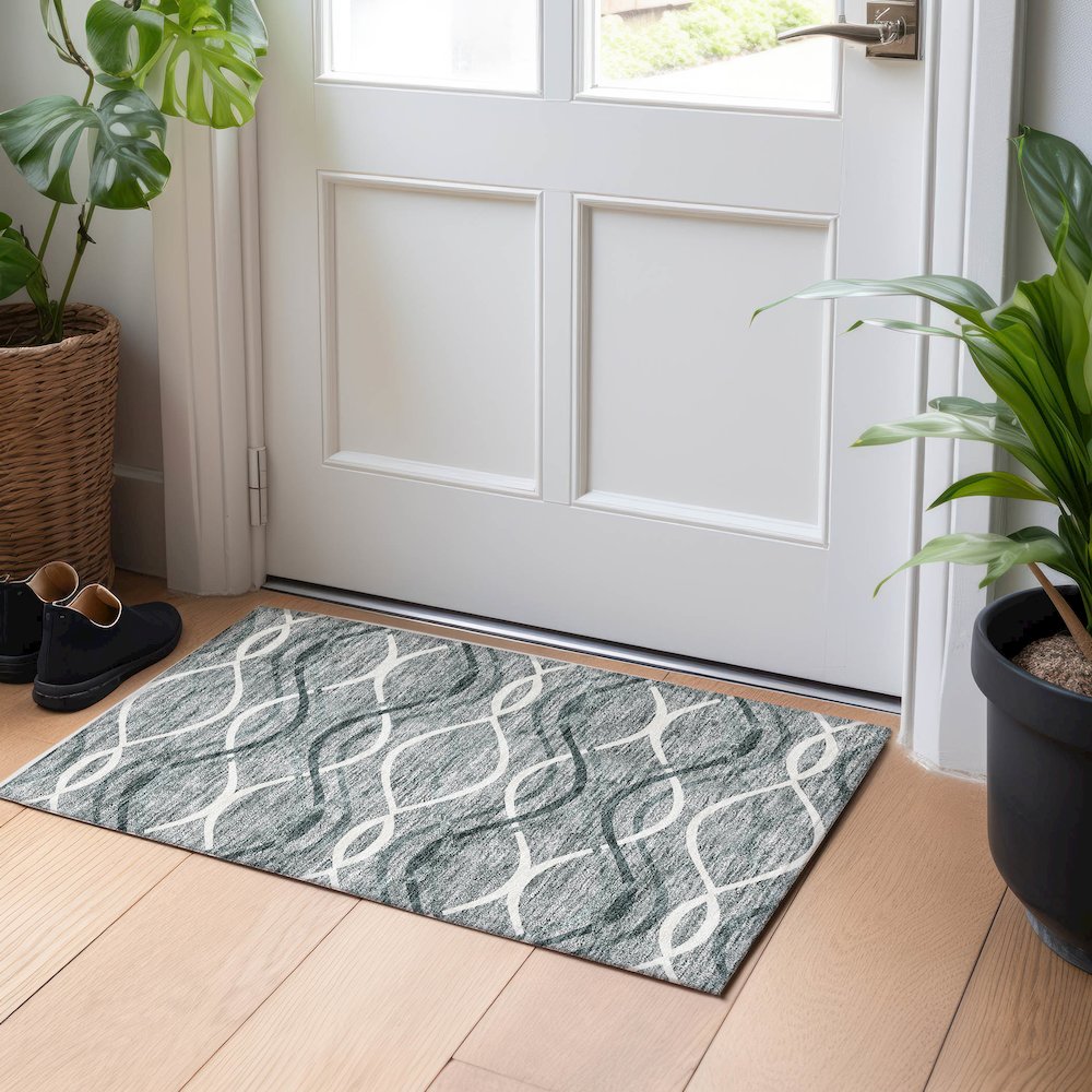 Premium Machine Washable Mayfield AMF757 Gray 1'8" x 2'6" Rug. Picture 5