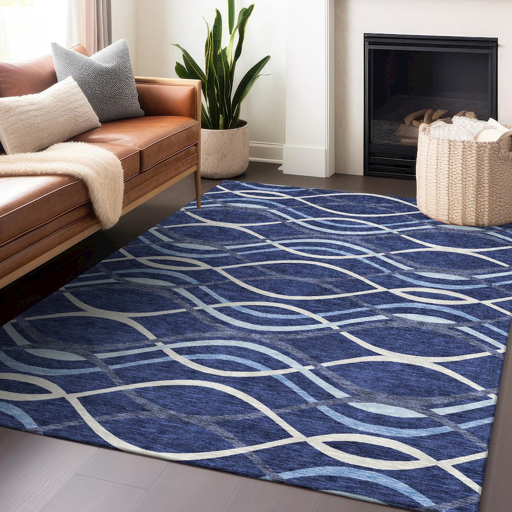 Premium Machine Washable Mayfield AMF757 Navy 2'6" x 3'10" Rug. Picture 6