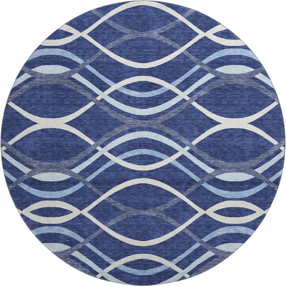 Premium Machine Washable Mayfield AMF757 Navy 8' x 8' Round Rug. Picture 1