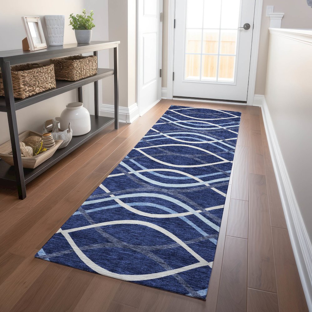 Premium Machine Washable Mayfield AMF757 Navy 2'3" x 7'6" Runner Rug. Picture 5