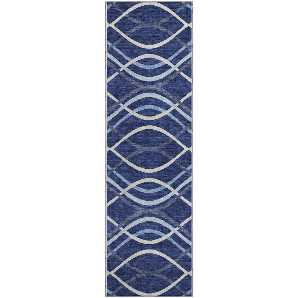 Premium Machine Washable Mayfield AMF757 Navy 2'3" x 7'6" Runner Rug. Picture 1