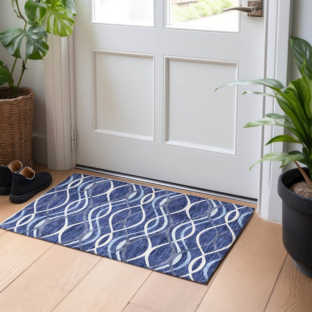 Premium Machine Washable Mayfield AMF757 Navy 1'8" x 2'6" Rug. Picture 5