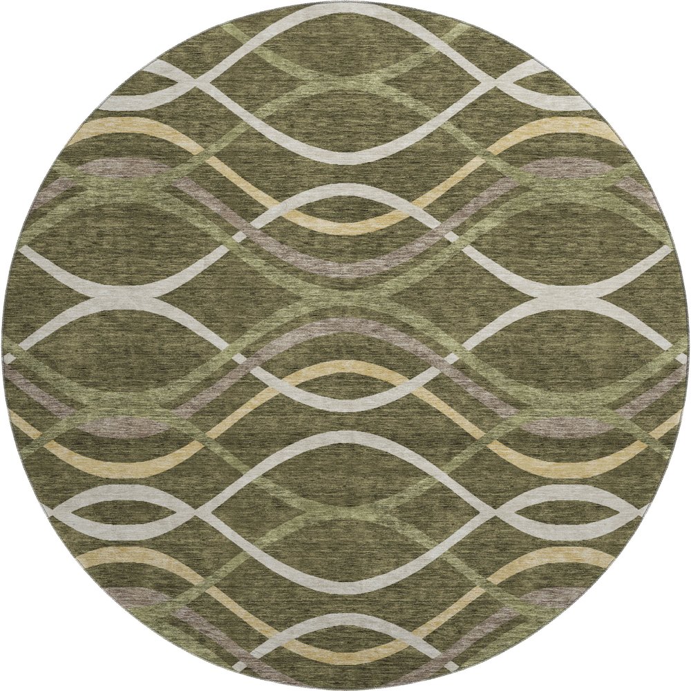Premium Machine Washable Mayfield AMF757 Olive 8' x 8' Round Rug. Picture 1