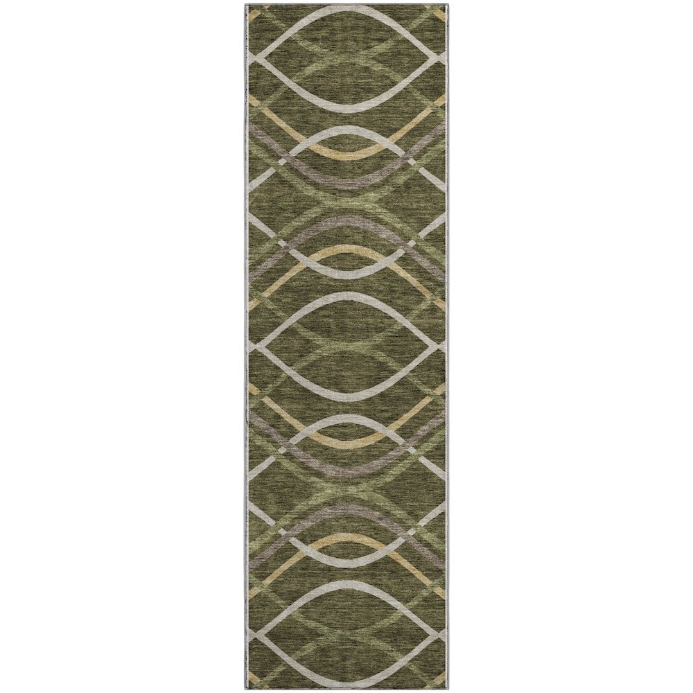 Premium Machine Washable Mayfield AMF757 Olive 2'3" x 7'6" Runner Rug. Picture 1