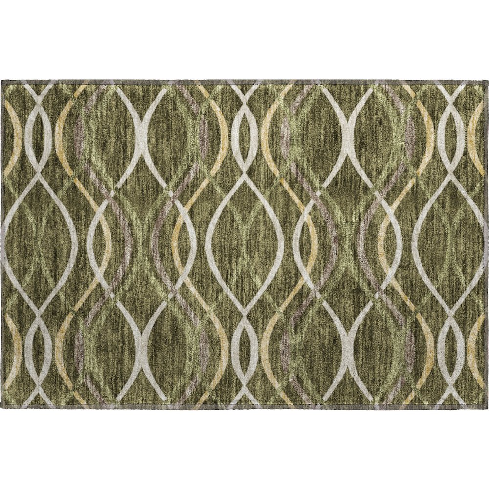Premium Machine Washable Mayfield AMF757 Olive 1'8" x 2'6" Rug. Picture 1