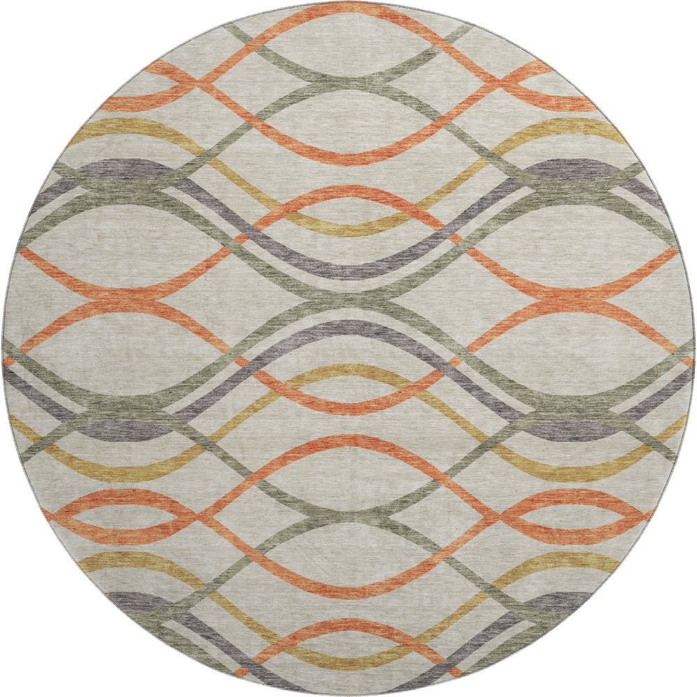 Premium Machine Washable Mayfield AMF757 Orange 8' x 8' Round Rug. Picture 1