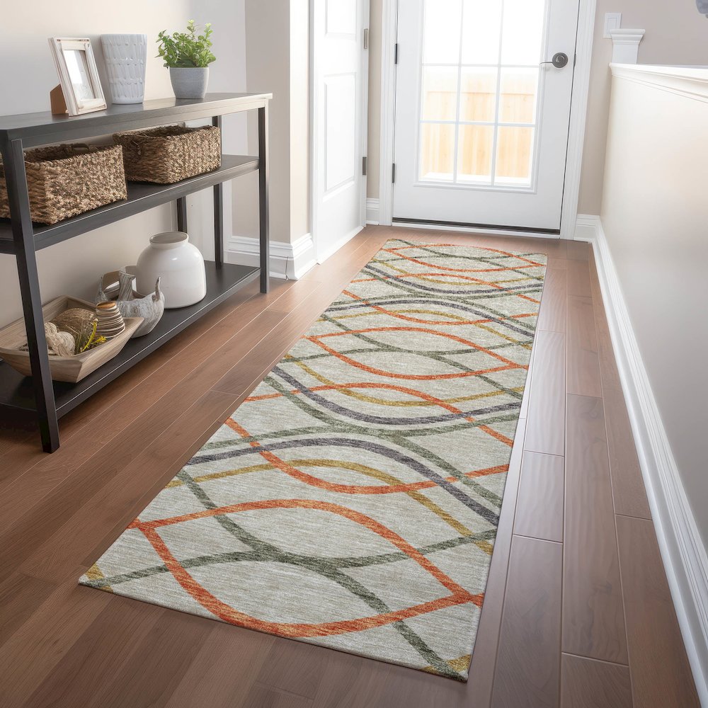 Premium Machine Washable Mayfield AMF757 Orange 2'3" x 7'6" Runner Rug. Picture 5