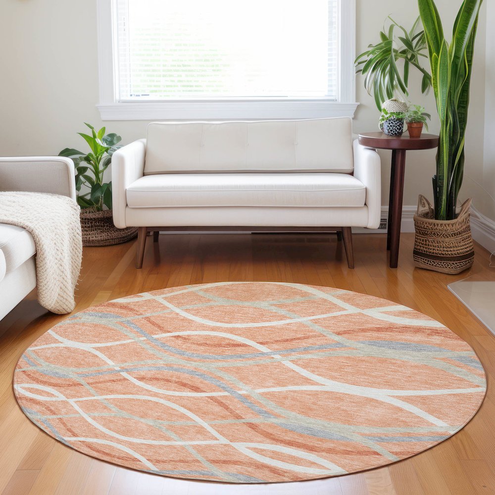 Premium Machine Washable Mayfield AMF757 Peach 8' x 8' Round Rug. Picture 5