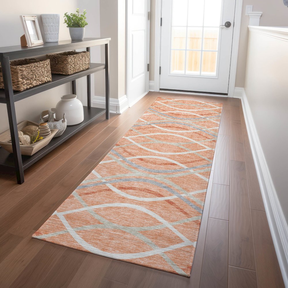 Premium Machine Washable Mayfield AMF757 Peach 2'3" x 7'6" Runner Rug. Picture 5