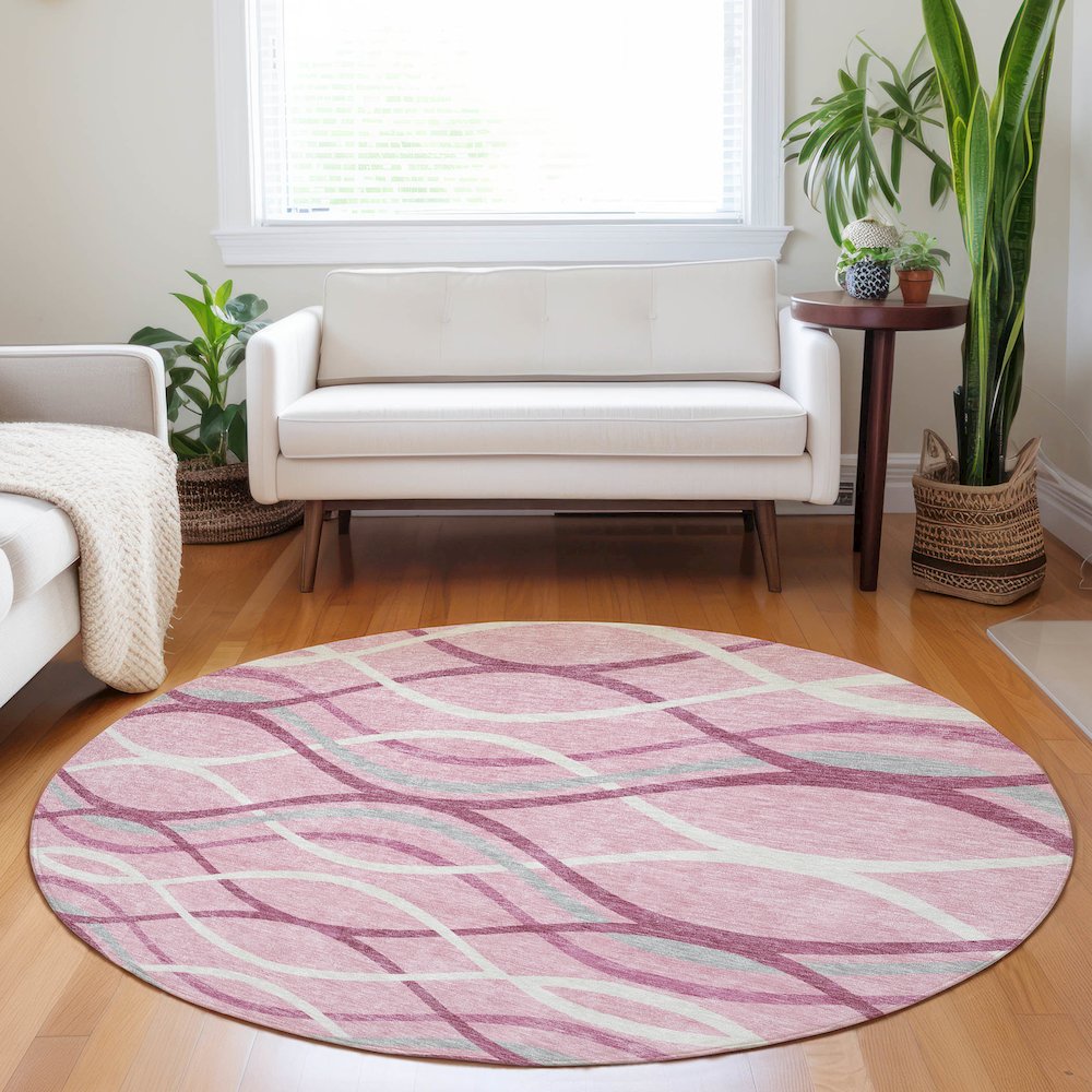 Premium Machine Washable Mayfield AMF757 Pink 8' x 8' Round Rug. Picture 5