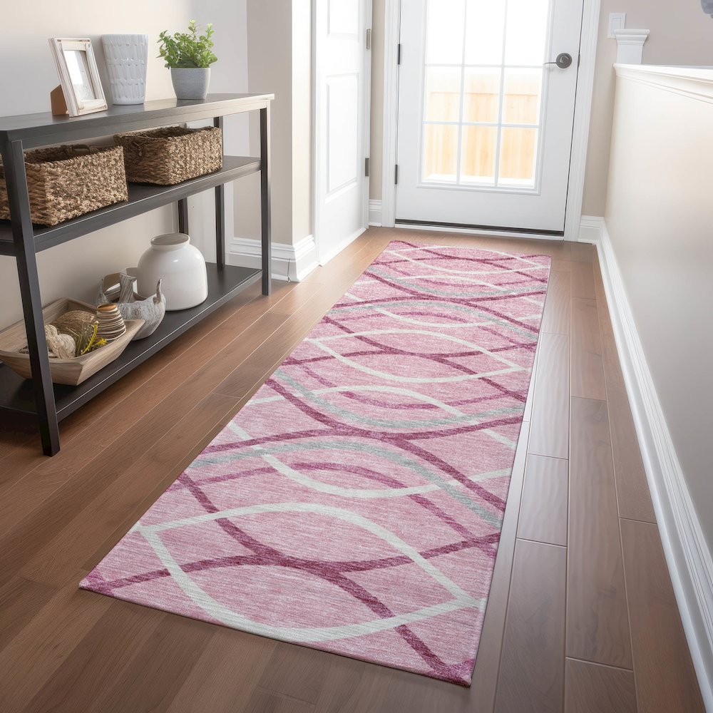 Premium Machine Washable Mayfield AMF757 Pink 2'3" x 7'6" Runner Rug. Picture 5