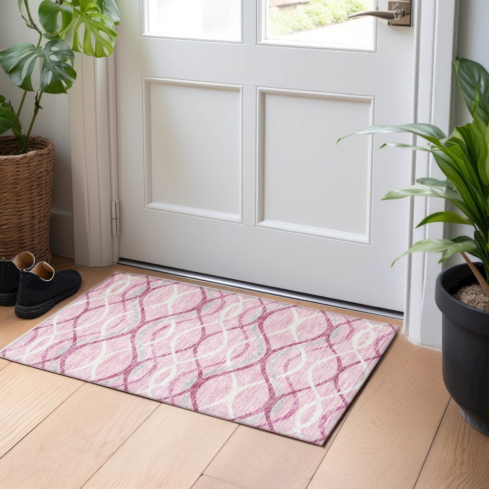 Premium Machine Washable Mayfield AMF757 Pink 1'8" x 2'6" Rug. Picture 5