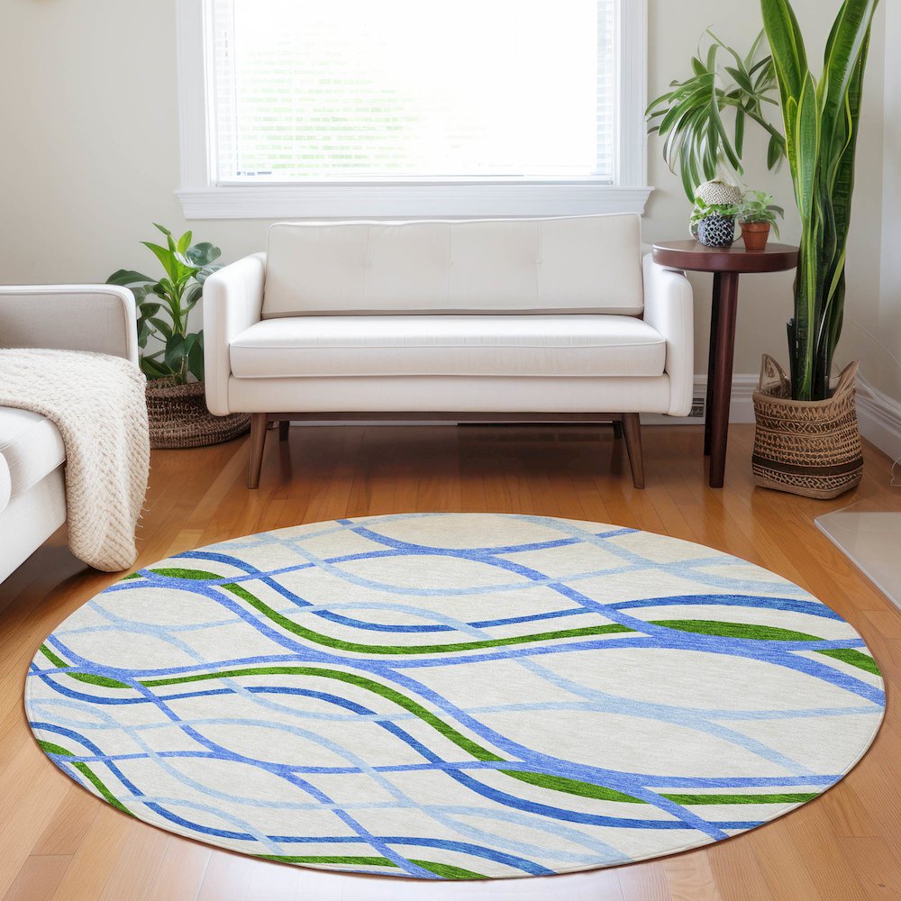 Premium Machine Washable Mayfield AMF757 Sky 8' x 8' Round Rug. Picture 5