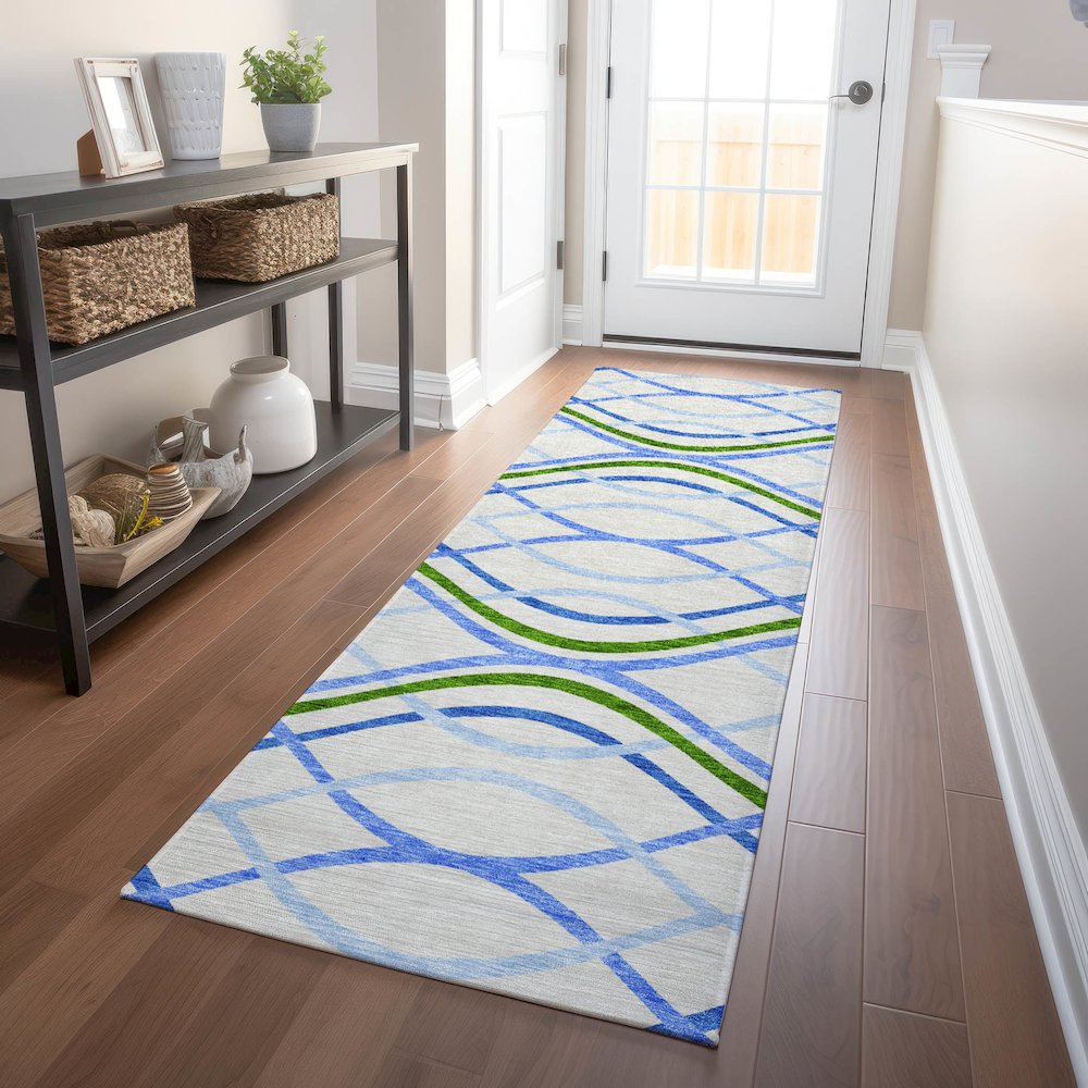 Premium Machine Washable Mayfield AMF757 Sky 2'3" x 7'6" Runner Rug. Picture 5
